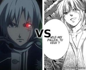 A gauche un épisode de la série D gray man et à droite une image tirée de la page 23 du scan 214 de D gray man