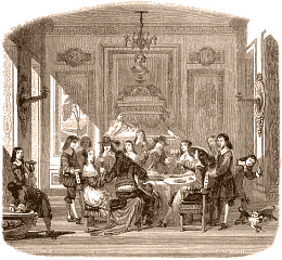 <i>Repas sous Louis XIV, <br>d'après une gravure de Lepautre.</i>