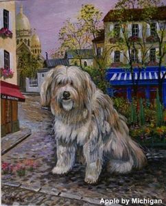 Le cadeau de Pierre Michigan, Artiste-Peintre de Montmartre, à Apple, Chien de Montmartre