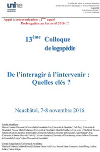 13ème colloque de logopédie - De l’interagir à l’intervenir : quelles clés ? - 7-8 nov 2016