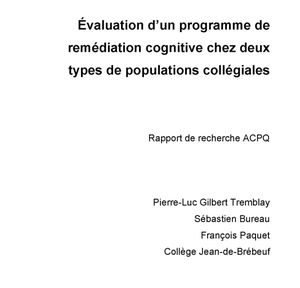 Rapport - Fonctions exécutives - Evaluation d'un programme de remédiation cognitive