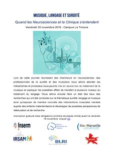 Journée Musique, Langage et Surdité - 25 novembre 2016