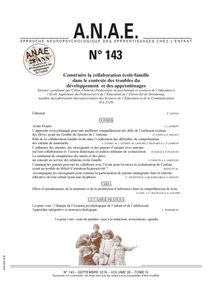ANAE N° 143 - Construire la relation école-famille dans le contexte de troubles des apprentissages