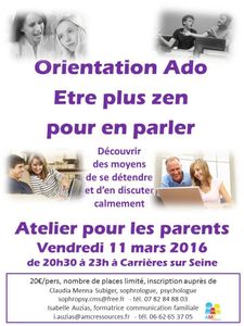 2nde édition d'un atelier pour les parents le 11 mars 2016