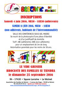 Inscriptions Brocante des Familles 4 et 11 juin 2016