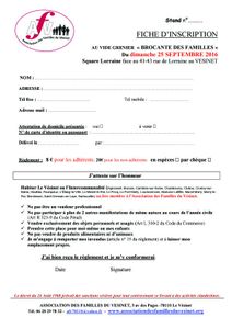 Documents à prévoir pour les inscriptions Brocante