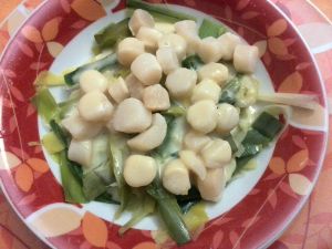 noix de pétoncles à la fondue de poireaux au thermomix