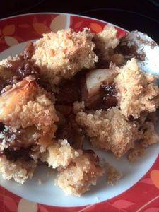 crumble pommes, poires et chocolat