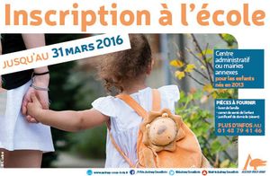 Inscriptions scolaires pour la rentrée 2016 - 2017 à Aulnay-sous-Bois jusqu’au 31 mars