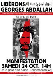 Appel à une manifestation pour la libération de Georges Ibrahim Abdallah, samedi 24 octobre devant sa prison.