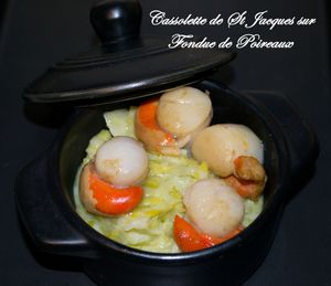 Cassolette de St Jacques sur Fondue de Poireaux