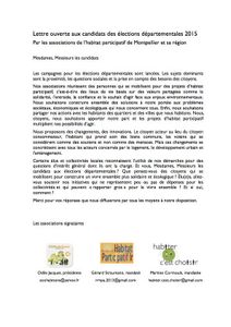 Lettre ouverte aux candidats des élections départementales