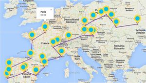 Trajet de Run For Peace à travers l'Europe