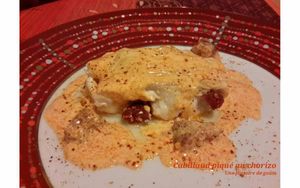 Cabillaud piqué au chorizo, sauce crémeuse