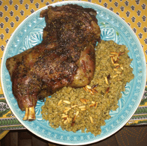 Epaule d’agneau rôtie à feu doux et Freekeh