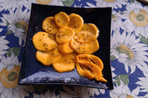 Carpaccio de mangue au vinaigre d’abricot