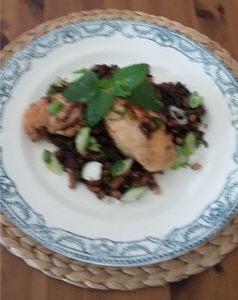 Poulet au riz rouge camarguais