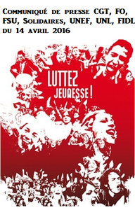 Communiqué de presse CGT, FO, FSU, Solidaires, UNEF, UNL, FIDL du 14 avril 2016
