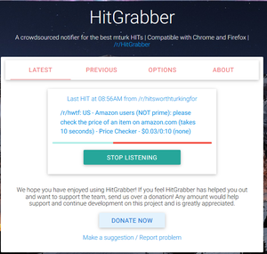 La interfase de HitGrabber