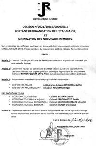 Un nouveau état major pour le mouvement Révolution Justice DE Armel Mingatoloum Sayo