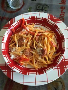 One pot pasta chorizo, tomates et poivrons