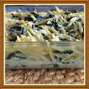 Gratin de pâtes aux épinards et chévre
