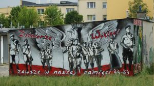 tag à Lublin sur la façade d'un garage, avec écrit, "toujours fidèles à notre mémoire"