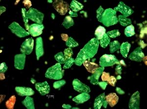 Pigment vert de Malachite (Kremer Pigment), zoom x100