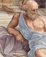 Diogene di Sinope (dettaglio de La scuola degli ateniesi di Raffaello) fu il primo a dire: Sono cittadino del mondo intero!
