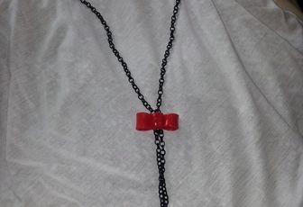 Collier fimo nœud rose