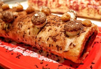Bûche au chocolat et noisettes caramélisées