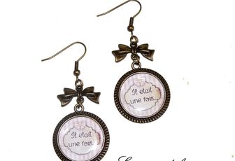 Boucles d'oreilles cabochons "Il était une fois", métal bronze