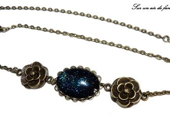 Head band, bijou de tête, bronze, avec cabochon noir pailleté
