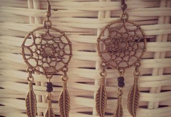 Boucles d'oreilles capteur de rêve bronze, dreamcatcher.