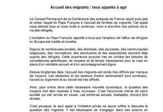 Migrants : Tous appelés à agir