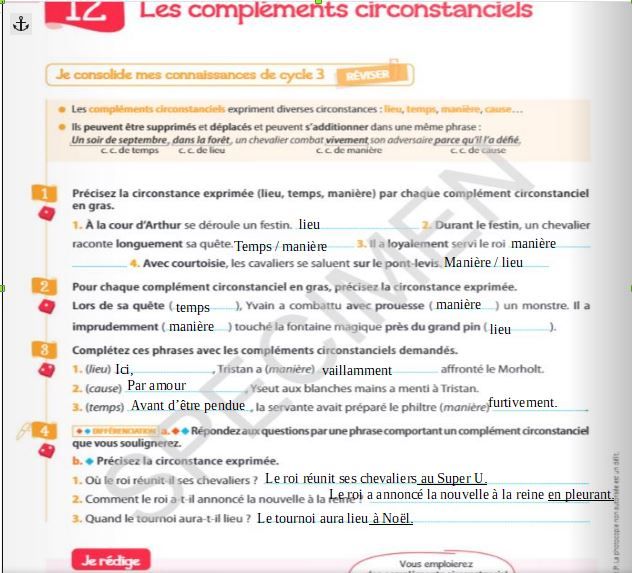 Exercice De Grammaire Avec Correction 5*1 et 5*2 : corrections du cahier de grammaire - devoirs de français