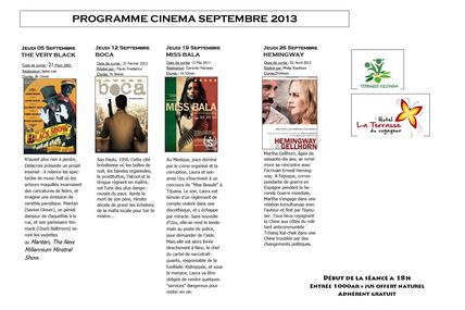 Programme cinéma du mois de septembre