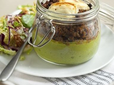 Verrine de petits pois et boeuf haché