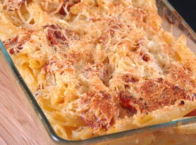 Gratin de pâtes au chorizo et curry