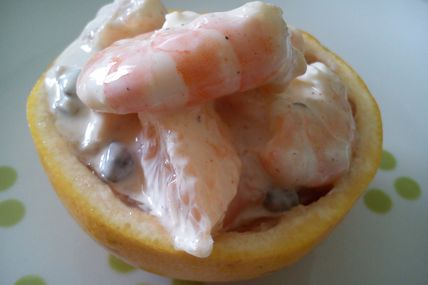 Pamplemousse au fromage blanc et crevettes
