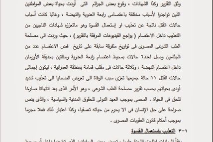 التقرير الكامل لفض اعتصام رابعة العدوية -الجزء الخامس- الانتهاكات المرتكبة التى صاحبت الاعتصام وعملية فضة