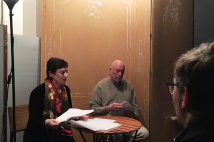 Samedi 27 février 2016. "Belle lecture de sublimes textes de Sylviane Sarah Oling par leur auteure et le comédien Patrice Kahlhoven en le local jouxtant la" librairie des écrivains " appelé à quelques travaux pour devenir le "petit théâtre de la Cité "(inauguration début avril)....117 bd Stalingrad 69100 Villeurbanne". Jacques Bruyas