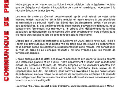 Chèque réussite pour les collégiens : la droite départementale montre son vrai visage