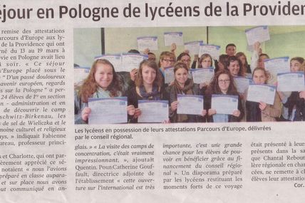 SEJOUR EN POLOGNE DE LYCEENS DE LA PROVIDENCE