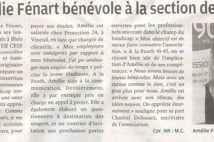 LA NOUVELLE REPUBLIQUE 30 SEPTEMBRE 2016 / AMELIE DE CESF BENEVOLE DANS UNE ASSOCIATION