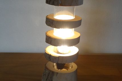 Lampe bois flotté et verre
