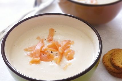 Crème de chou-fleur et Saumon fumé au Kiri