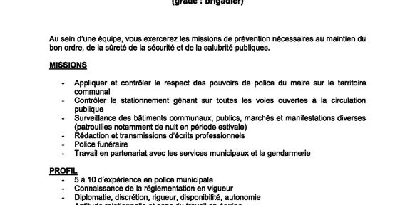 Offres d'emploi Gardien de Police Municipale  Annonces d'emploi  France