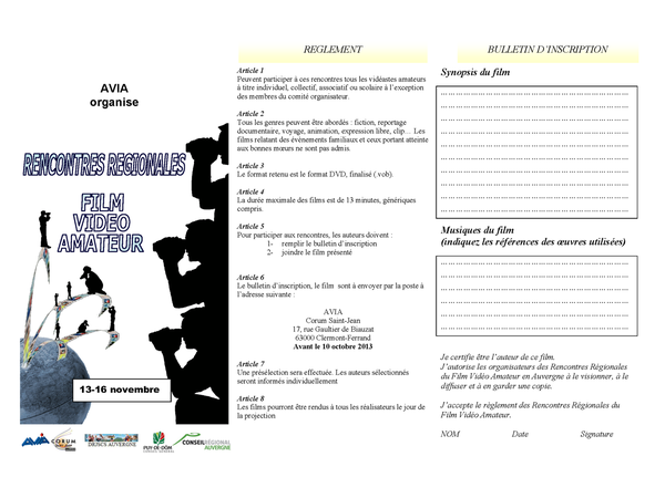 AVIA vous invite à inscrire votre film pour les rencontres du mois de novembre