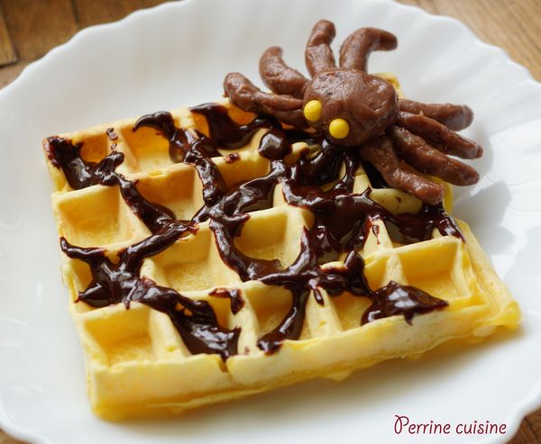 Gaufres au potiron et araignée choco, dessert halloweenesque!